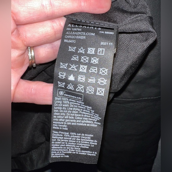 New AllSaints Cargo Distressed Leather Biker Jacket in Black Size 4 - Picture 7 of 7